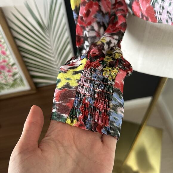 Boden Blouson Sleeve Floral Print Moire Bloom Cropped Top Open Back - Picture 6 of 13